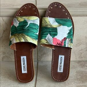 Steve Madden Floral Slide Sandals - Green and Red